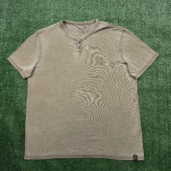 Lucky Brand T Shirt Men's Size L Green Venice Burn Out Short Sleeve Henley Neck - Picture 1 of 7